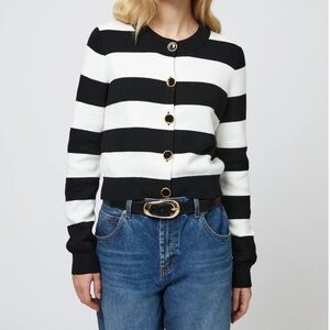 French Connection Women's Nyrobi Striped Cardigan black/ porcelain size S
